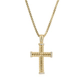 Gold Vermeil Sterling Silver Braided Cross with Simulated Diamonds on all 4 Ends of Cross on 20 Rounded Box Chain